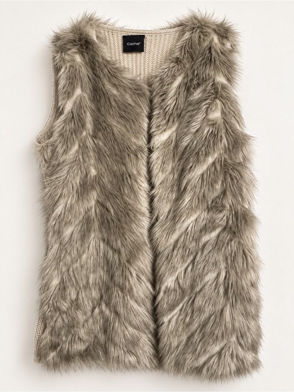 Cachet Taupe Faux Fur Knit-Back Vest
